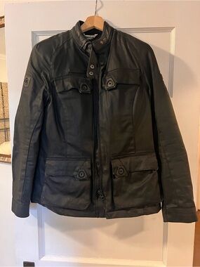 ICON Black Leather Moto Jacket with Utility Pockets